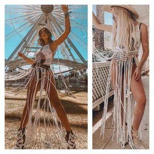 Boho White Fringe Maxi Dress — Festival Crochet Overlay